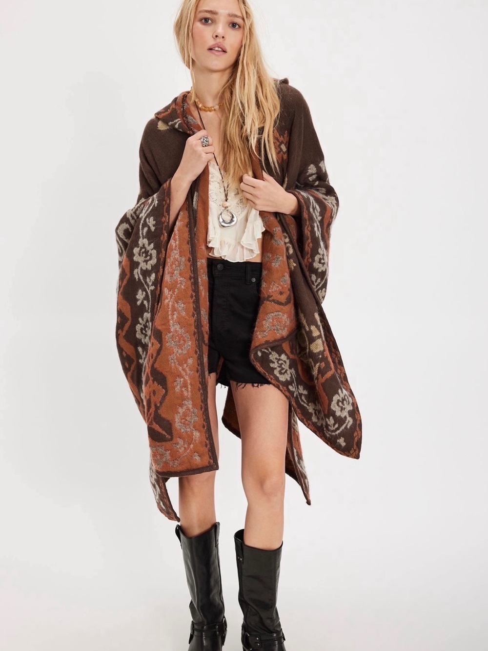 NWOT Free People Rown Printed Duster in Brown